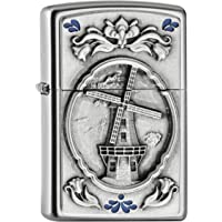 Zippo Encendedor- Cromado- Satin Finish (Windmill Emblem)- 5.8 x 3.8 x 1.8 cm